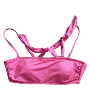 California Waves Pink Glittery Bandeau Bikini Top with Tie Back Size L
